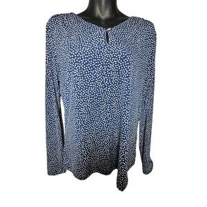 Tahari Long Sleeve Blue And White Polka Dot Blouse Women’s Sz M